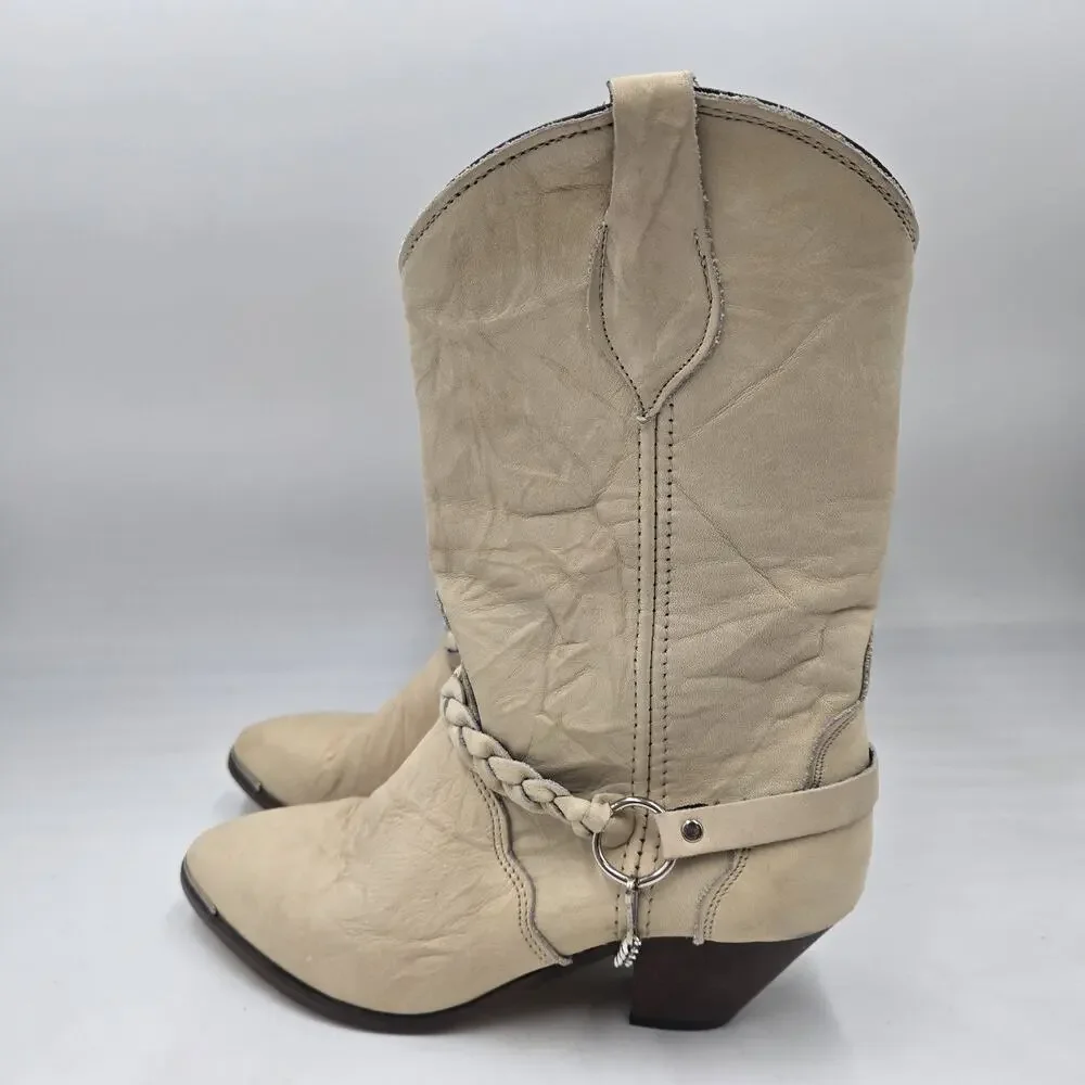 Womens Vintage Abilene Cowboy Boots US Size 6.5 M Cream Bone Harness